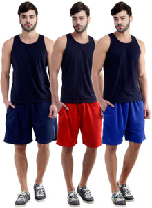 Dee Mannequin Self Design Men's Red, Dark Blue, Blue Sports Shorts