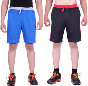 DFH Solid Men's Black, Light Blue Basic Shorts, Beach Shorts, Running Shorts, Night Shorts, Gym Shorts, Sports Shorts