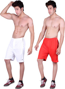 Gag Wear Solid Men's White, Red Sports Shorts
