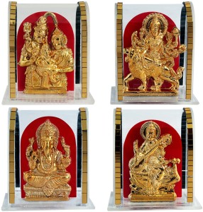 art n hub set of 4 idol god shiv parivar/maa durga/ganesha/sarswati gift decorative showpiece  -  6 cm(gold plated, gold)