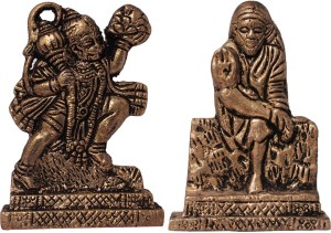 art n hub set of 2 combo lord hanuman & sai baba - statue gift item decorative showpiece  -  6 cm(brass, gold)