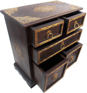 Indune Mini Chest Of Drawers 5 Showpiece 33 Cm Wooden Brass Brown