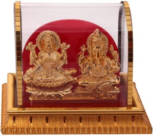 art n hub goddess lakshmi / laxmi & lord ganesha idol god statue gift item decorative showpiece  -  8 cm(gold plated, gold)