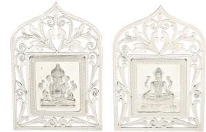 osasbazaar sterling silver ganesh laxmi ganpati lakshmi frame - 92.5% pure bis hallmarked decorative showpiece  -  7.5 cm(silver, silver)