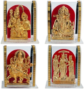 art n hub set of 4 idol god shiv parivar/maa durga/radha krishna/ramdarbar decorative showpiece  -  6 cm(gold plated, acrylic, gold)