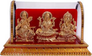 art n hub goddess lakshmi / laxmi & lord ganesha idol god statue gift item decorative showpiece  -  8 cm(gold plated, acrylic, gold)