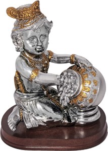 art n hub lord krishna makhan chor shri krishan idol god statue gift item decorative showpiece  -  14 cm(gold plated, gold, silver)