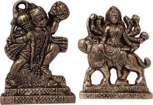 art n hub set of 2 combo lord hanuman & maa durga - statue gift item decorative showpiece  -  6 cm(brass, gold)