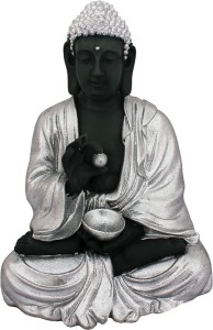 art n hub lord buddha / meditating & resting gautam buddh god vastu statue decorative showpiece  -  38 cm(polyresin, black, silver)