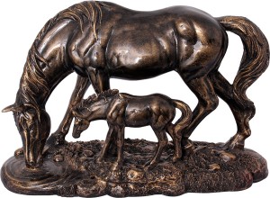 art n hub mother baby horse pair pet animal figure statue décor gift item decorative showpiece  -  22 cm(earthenware, multicolor)