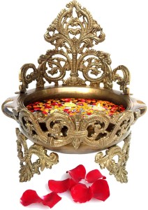 aakrati decorative brass urli - floating flower pot decorative showpiece  -  26 cm(brass, brown, yellow)