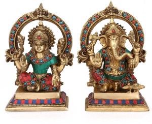 collectible india laxmi ganesh idol brass sculpture deity india lord hindu god figurine decorative showpiece  -  21.25 cm(brass, multicolor)