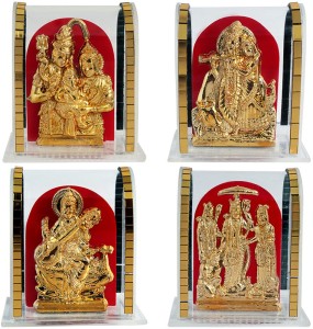 art n hub set of 4 idol god shiv parivar/radha krishna/sarswati/ramdarbar decorative showpiece  -  6 cm(gold plated, acrylic, gold)