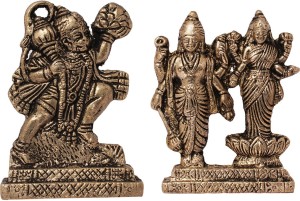 art n hub set of2 combo lord hanuman & laxmi vishnu statue gift item decorative showpiece  -  6 cm(brass, gold)