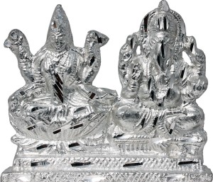 art n hub goddess lakshmi / laxmi & lord ganesha idol god statue gift item decorative showpiece  -  8 cm(aluminium, silver)