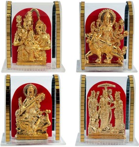 art n hub set of 4 idol god shiv parivar/maa durga/sarswati/ramdarbar gift decorative showpiece  -  6 cm(gold plated, acrylic, gold)