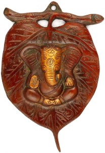 collectible india lord ganesha leaf wall hangings brass god ganesh sculpture decorative showpiece  -  40 cm(brass, multicolor)