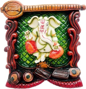 art n hub lord ganesha / god ganpati wall hanging home décor gift item decorative showpiece  -  21 cm(earthenware, multicolor)
