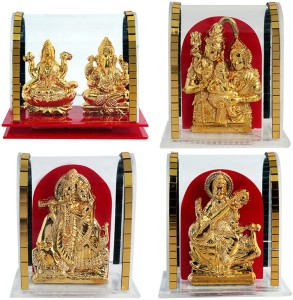 art n hub set of4 idol god laxmiganesha/shiv parivar/radhakrishna/sarswati decorative showpiece  -  6 cm(gold plated, acrylic, gold)