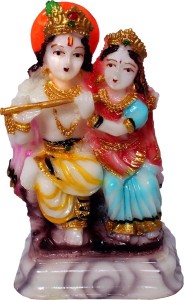 art n hub lord radha krishna / radhey krishan couple idol god statue gift decorative showpiece  -  9 cm(earthenware, multicolor)