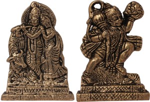 art n hub set of 2 combo lord radha krishna & hanuman - statue gift item decorative showpiece  -  6 cm(brass, gold)
