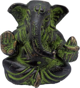 art n hub lord ganesha with modak brass statue (size h-5 c.m.) decorative showpiece  -  5 cm(brass, dark green)