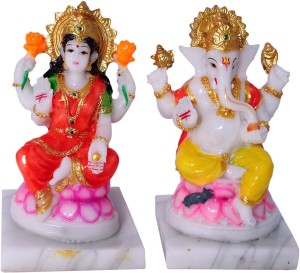 art n hub goddess lakshmi / laxmi & lord ganesha idol god statue gift item decorative showpiece  -  13 cm(earthenware, multicolor)