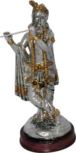 art n hub shri krishan / lord krishna / makhan chor / bal gopal idol-handicraft decorative home & temple décor god figurine / statue gift item decorative showpiece  -  19 cm(earthenware, wood, gold, silver)