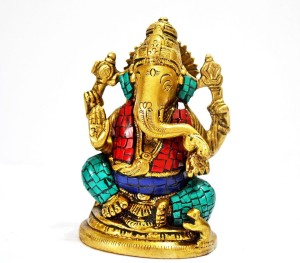 collectible india lord ganesh statue - lucky hindu god sculpture - spritual figurine decorative showpiece  -  11.43 cm(brass, gold)