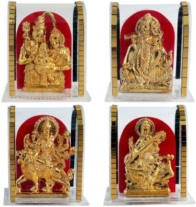 art n hub set of 4 idol god shiv parivar/maa durga/radha krishna/sarswati decorative showpiece  -  6 cm(gold plated, acrylic, gold)
