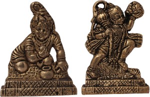 art n hub set of 2 combo lord krishna & hanuman - statue gift item decorative showpiece  -  6 cm(brass, gold)