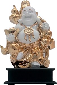 art n hub fengshui god laughing buddha vastu statue home décor gift item decorative showpiece  -  28 cm(gold plated, gold, white)