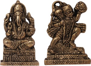 art n hub set of 2 combo lord ganesha & hanuman - statue gift item decorative showpiece  -  6 cm(brass, gold)