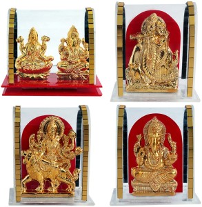 art n hub set of 4 idol god shiv parivar/maa durga/radha krishna/ganesha decorative showpiece  -  6 cm(gold plated, gold)