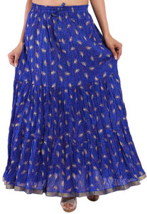 Ooltah Chashma Printed Women's Tiered Blue Skirt