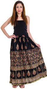 Home Shop Gift Printed Women's Broomstick Black Skirt