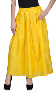 Natty India Solid Women's Pleated Yellow Skirt