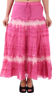 Iwonder Printed Women's A-line Pink Skirt