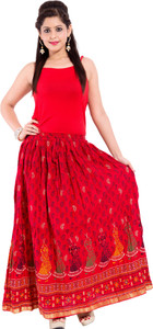 Magnus Self Design Women's Regular Red Skirt
