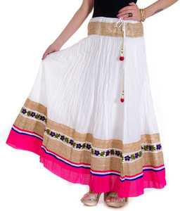 Ooltah Chashma Self Design Women's Broomstick White, Pink Skirt