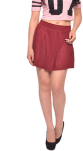 Vvoguish Solid Women's Pleated Maroon Skirt