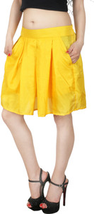 Natty India Solid Women's Pleated Yellow Skirt
