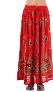 Fashiana Embroidered Women's A-line Red Skirt