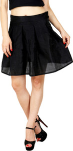 Natty India Solid Women's Pleated Black Skirt