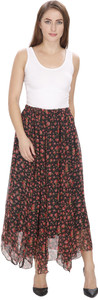 MansiCollections Floral Print Women's Gathered Black Skirt
