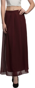 Midnight Owl Solid Women's Pleated Maroon Skirt