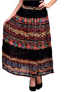 Crease & Clips Printed Women's Layered Multicolor, Black Skirt