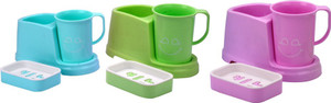 Saura SAURA BATHROOM ORGANISER WITH CUP AND SOAP DISH - BLUE-PINK-GREEN