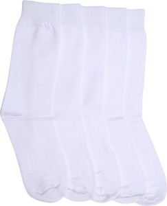 Mikado Classy White Men's Solid Crew Length Socks