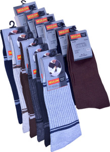 Neulon Men's Striped Crew Length Socks